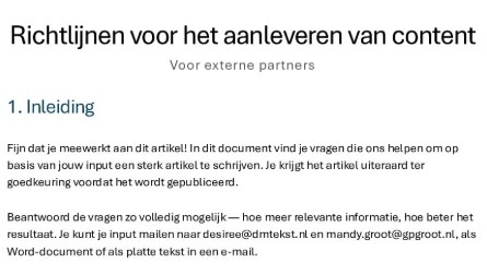 Richtlijnen aanleveren content